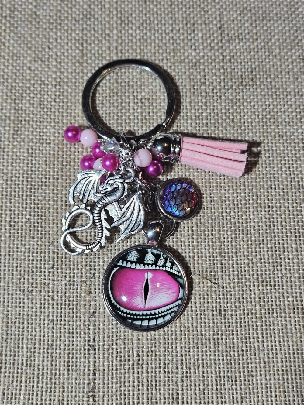 Pink Dragon Eye Charm Keychain with Tassel